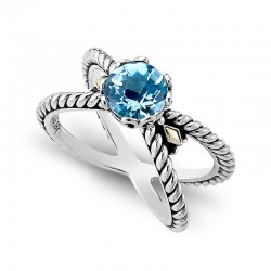 Samuel B. Sterling Silver/18KY Birthstone Blue Topaz Ring