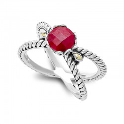 Samuel B. Sterling Silver/18KY Birthstone Ring - Ruby