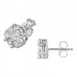 10KW 1 1/2ctw Diamond Cluster Flower Earrings