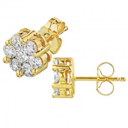 10KY 2ctw Diamond Cluster Flower Earrings