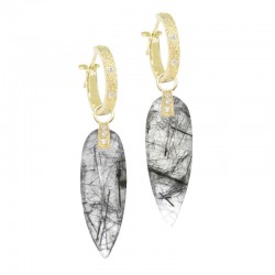 Angel Wings 30mm Black Tourmalated Quartz 18KY Earring Charms (Charms only)