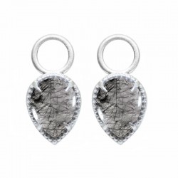 Vintage Lace Black Tourmalated Quartz Silver Earring Charms (Charms Only)