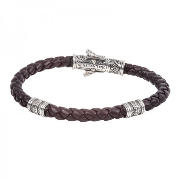 Silver & Brown Leather Bracelet
