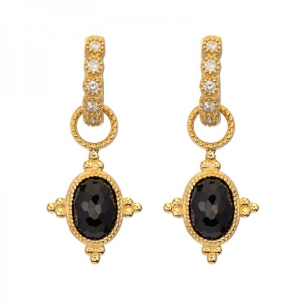 18KY Black Oval Trio Point Earrings