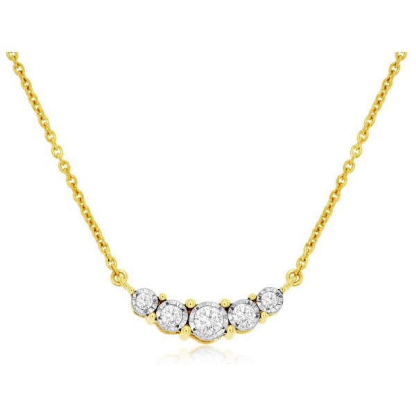 14K YW Diamond Curve Bar Necklace