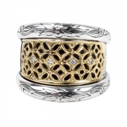Sterling Silver & 18K Yellow Gold Ring with Round Diamonds