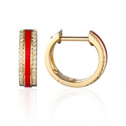 Luvente Diamond & Red Enamel Huggie Earrings
