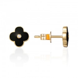 Luvente Black Enamel Flower Earrings
