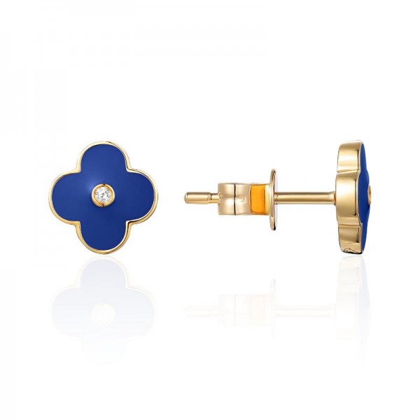 Luvente Navy Enamel Flower Earrings