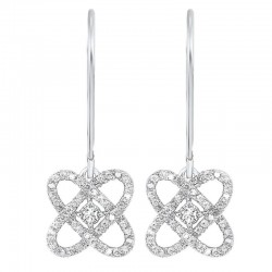 Diamond Infinity Love Heart Knot Dangle Earrings In Sterling Silver (1/4ctw)