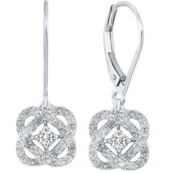 Diamond Infinity Love Heart Knot Dangle Earrings In 14k White Gold (3/4 Ctw)