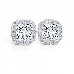 18KW Black Label Square Halo Diamond Earrings