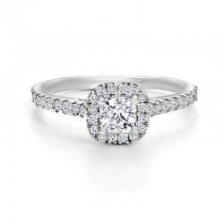 18KW Black Label Square Halo Diamond Engagement Ring