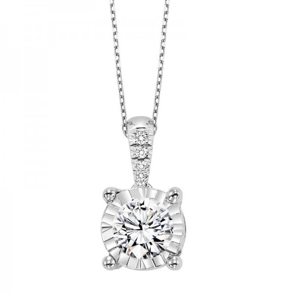 Diamond Starburst Solitaire Pendant Necklace In 14k White Gold (1/4ctw)