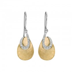 14K Two Tone Petal and Diamond Loop Earrings
