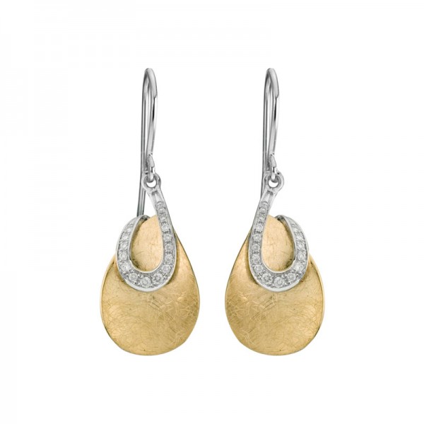 14K Two Tone Petal and Diamond Loop Earrings