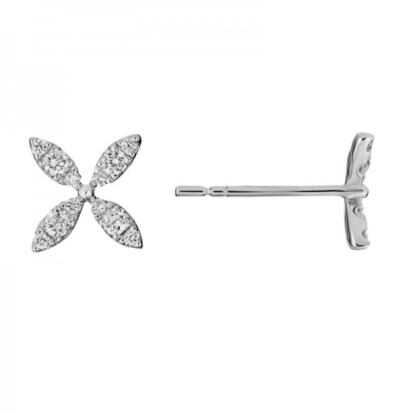 14KW Diamond Four Petal Flower Stud Earrings