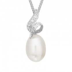 14KW Pearl & Diamond Swirl Pendant