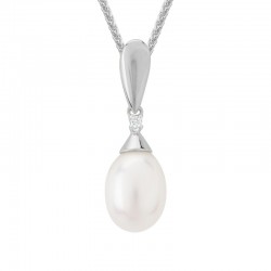 14KW Pearl & Diamond Drop Pendant
