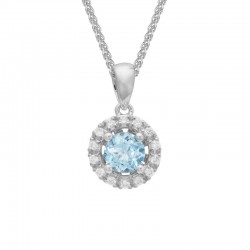 14KW Aquamarine & Diamond Halo Pendant Necklace