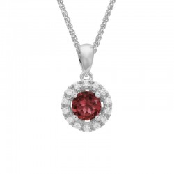 14KW Garnet & Diamond Halo Pendant Necklace