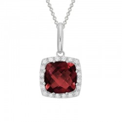 14KW Garnet & Diamond Halo Pendant Necklace