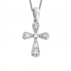 14KW Diamond Rounded Cross Pendant