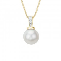 14K Yellow Gold  8mm Freshwater Pearl and Diamond Pendant, Round Diamonds .02ctw