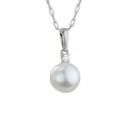 14KW Pearl Drop & Diamond Pendant Necklace