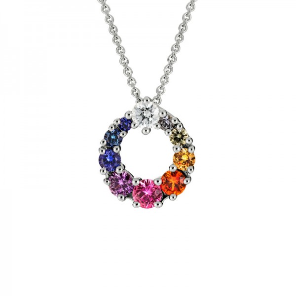 14K White Gold  Rainbow Pendant