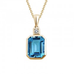 14KY Blue Topaz & Diamond Drop Pendant Necklace