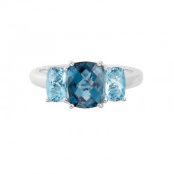 14KW London Blue & Sky Blue Topaz Three Stone Ring