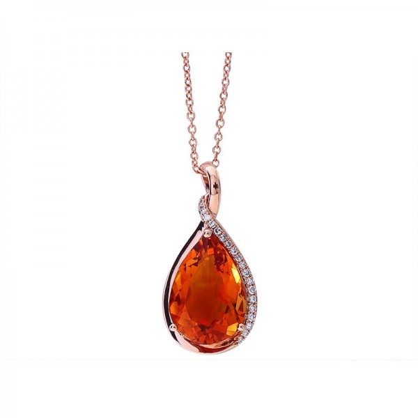 14KR Diamond & Madera Citrine Pendant