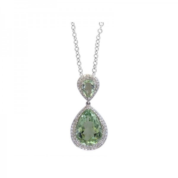 14KW Diamond & Green Amethyst Pendant