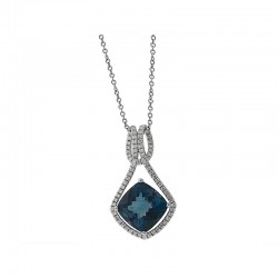14KW Diamond & London Blue Topaz Pendant
