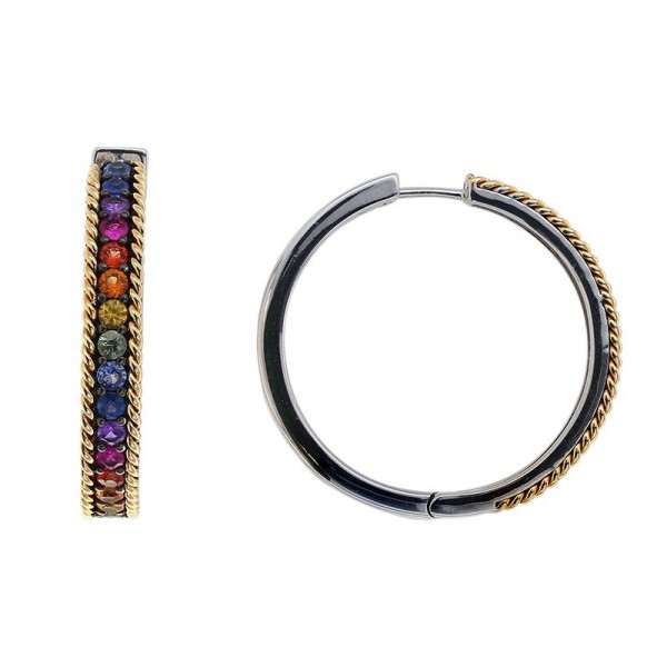 Sterling Silver & 18KY Rainbow Sapphire Hoop Earrings