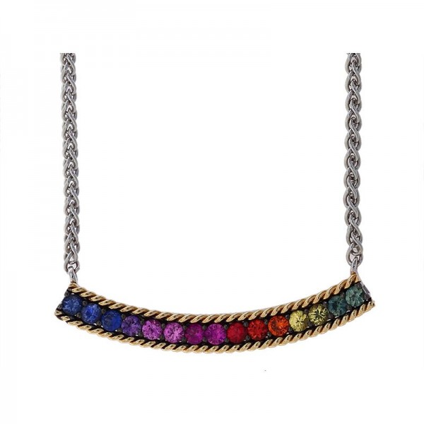 Sterling Silver & 18KY Rainbow Sapphire Necklace