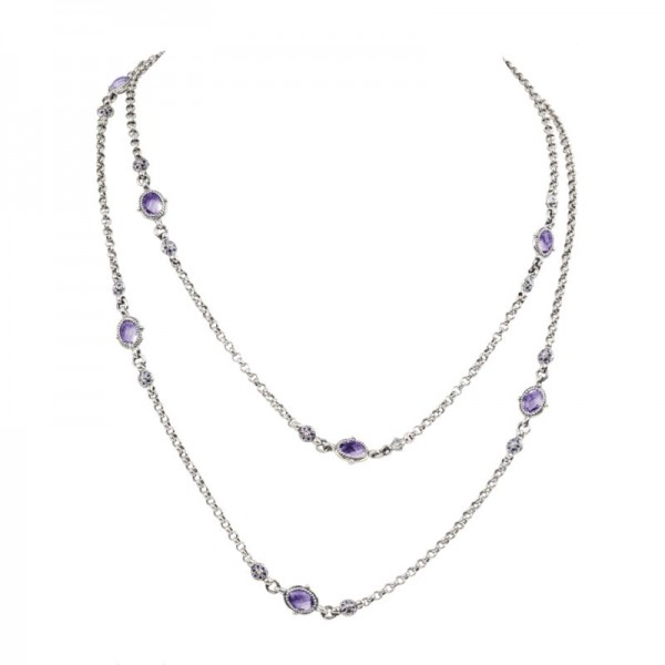 Sterling Silver & 18K Yellow Gold Amethyst Quartz Necklace