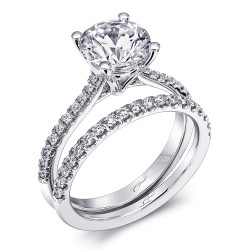 14K White Gold Diamond Semi-Mount with 20 Round Diamonds at .15ct & 1.00 ct CZ Center Stone in Fishtail Setting