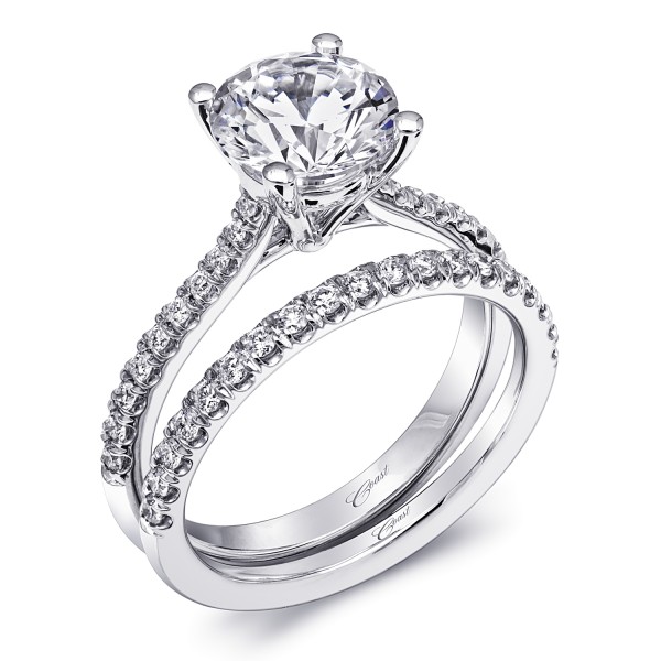 14K White Gold Diamond Semi-Mount with 20 Round Diamonds at .15ct & 1.00 ct CZ Center Stone in Fishtail Setting