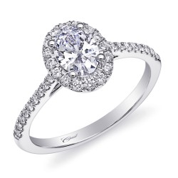 14K White Gold Diamond Semi-Mount With 7X5 Oval Center Head With Halo