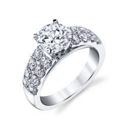 14K White Gold Diamond Semi-Mount With Cathedral Style Double Row Shank For A 1.50Ct Round Stone .94Ct Tw 4 Prong Microprong