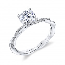14K White Gold Diamond Semi-Mount Fishtail Band .08Ct Tw 24 Round Diamonds 3/4Ct Mount  F
