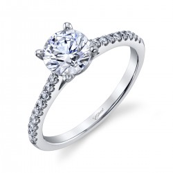 14K White Gold Diamond Semi-Mount Fishtail .23Ct Tw Round Diamonds 4 Double Prong 1Ct Mounting