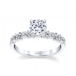 14K White Gold  Diamond Semi-Mount .12ct tw 19 Round Diamonds 4 Prong HD Milgrain 3/4ct  G - Center Stone is CZ
