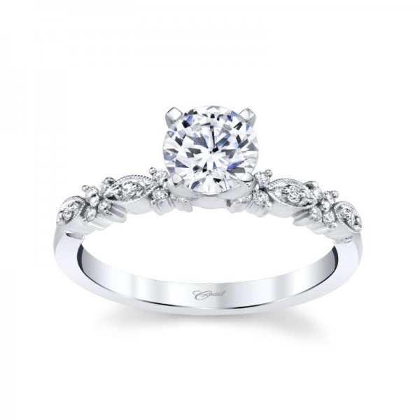14K White Gold  Diamond Semi-Mount .12ct tw 19 Round Diamonds 4 Prong HD Milgrain 3/4ct  G - Center Stone is CZ