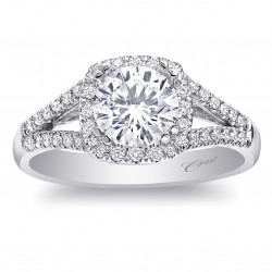 14K White Gold Diamond Semi-Mount Fishtail .23Ct Tw Round Diamonds 4 Double Prong 1Ct Mounting