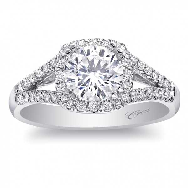 14K White Gold Diamond Semi-Mount Fishtail .23Ct Tw Round Diamonds 4 Double Prong 1Ct Mounting