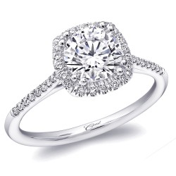 14K White Gold Diamond Engagement Ring with 38 Round Diamonds at 0.15ct  & a 3/4ct CZ Center Stone