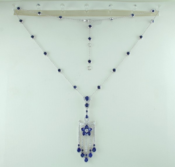 18K White Gold Sapphire and Diamond Necklace